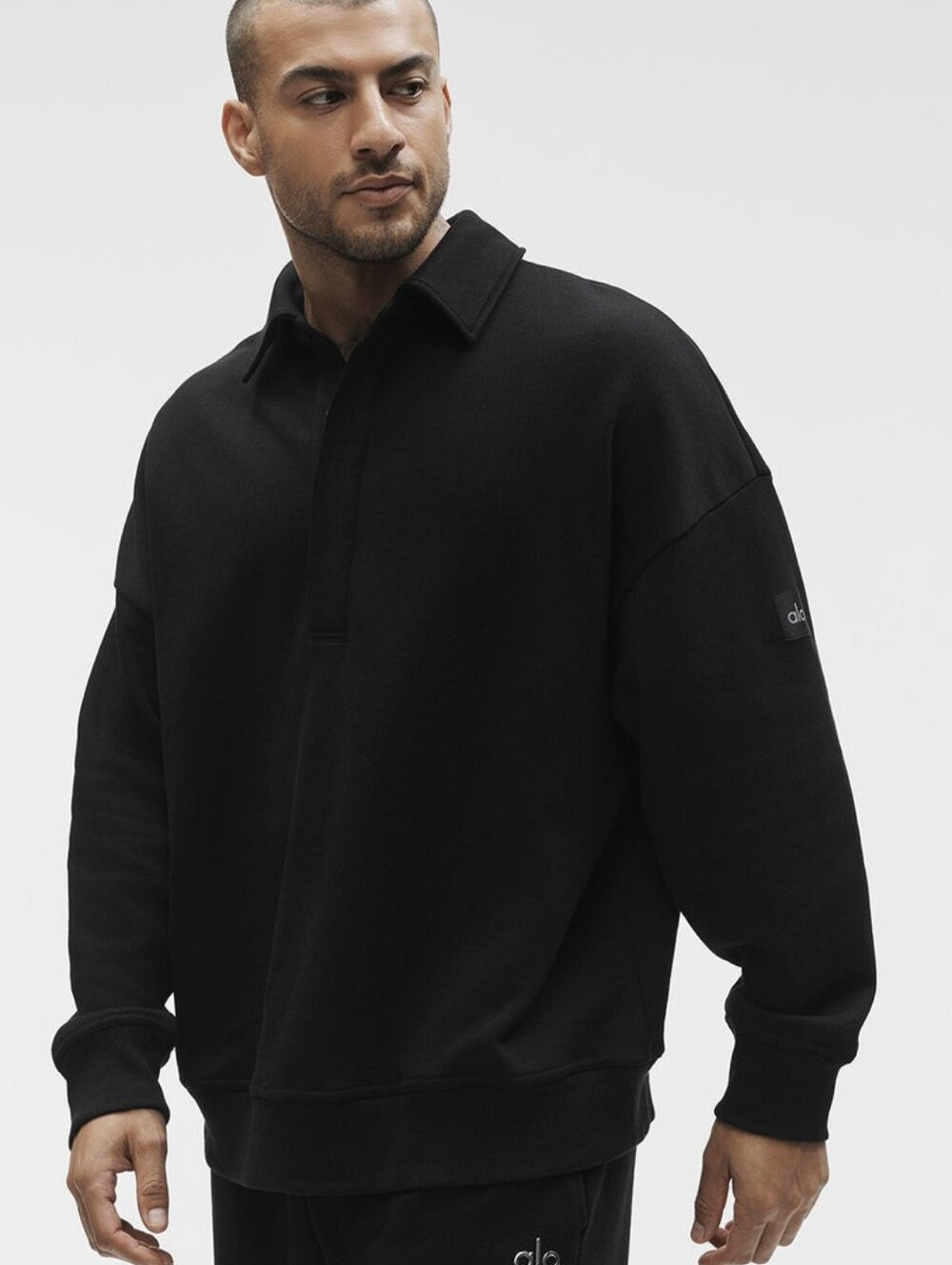Alo Yoga Take It Easy Long Sleeve Henley Pullover in Black sz LARGE